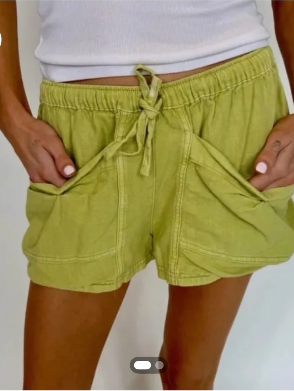 We The Free Green Drawstring High-Waist Pocket Shorts